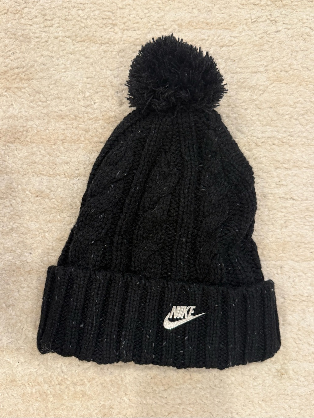 Nike Black Knit Pom Beanie with Drawcord